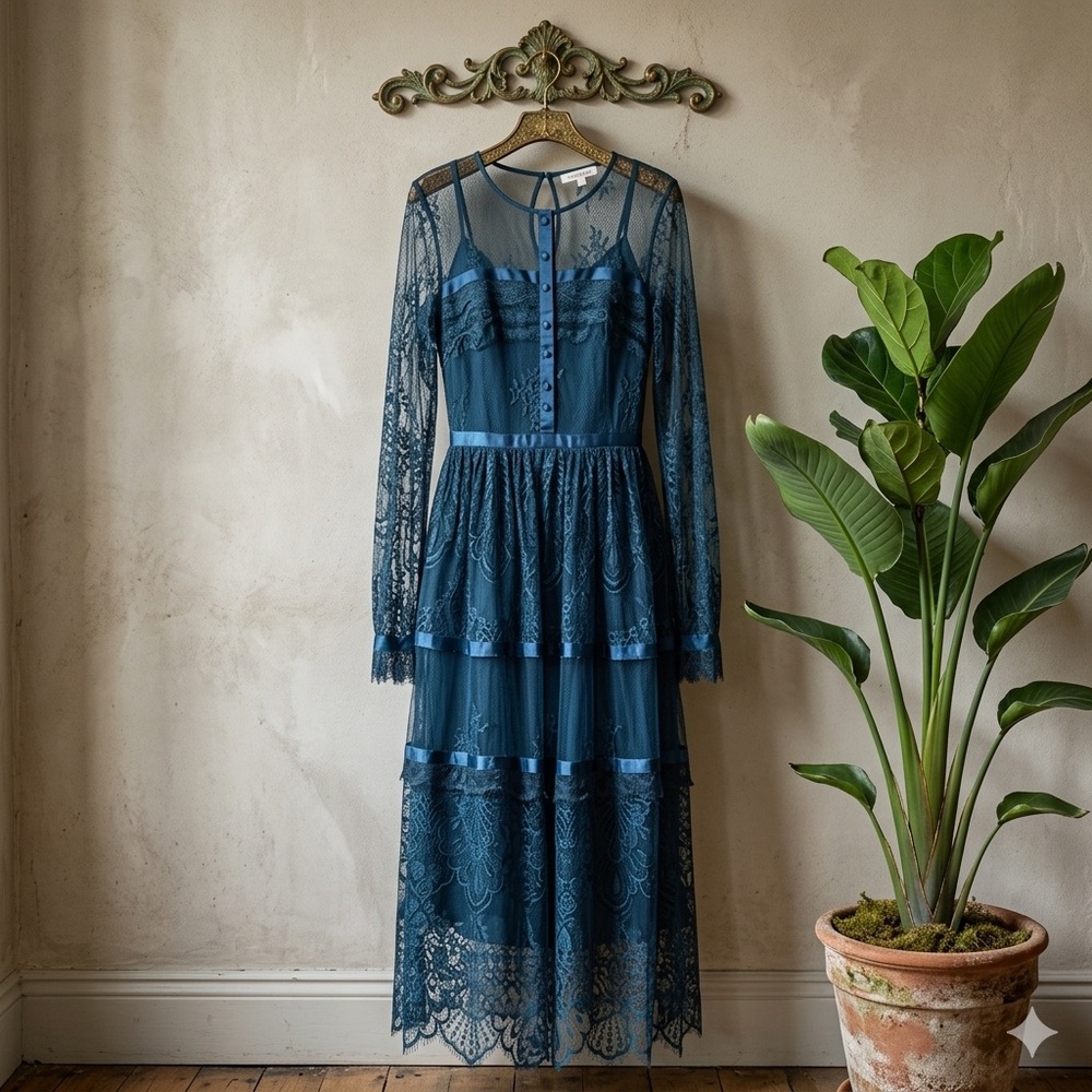 Blugirl Folies Blumarine Lace Tulle Midi Dress 8 NWT
